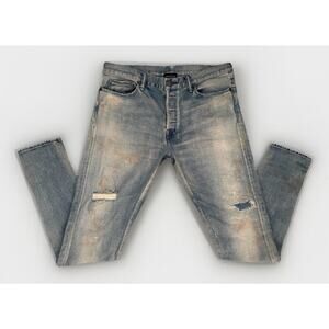 Original JOHN ELLIOTT Blue Stained 'The Cast 2' Judah Denim Japanese Jeans Sz 33
